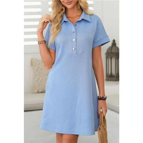 Button Front Short Sleeve Mini Dress - Picture 13 of 16